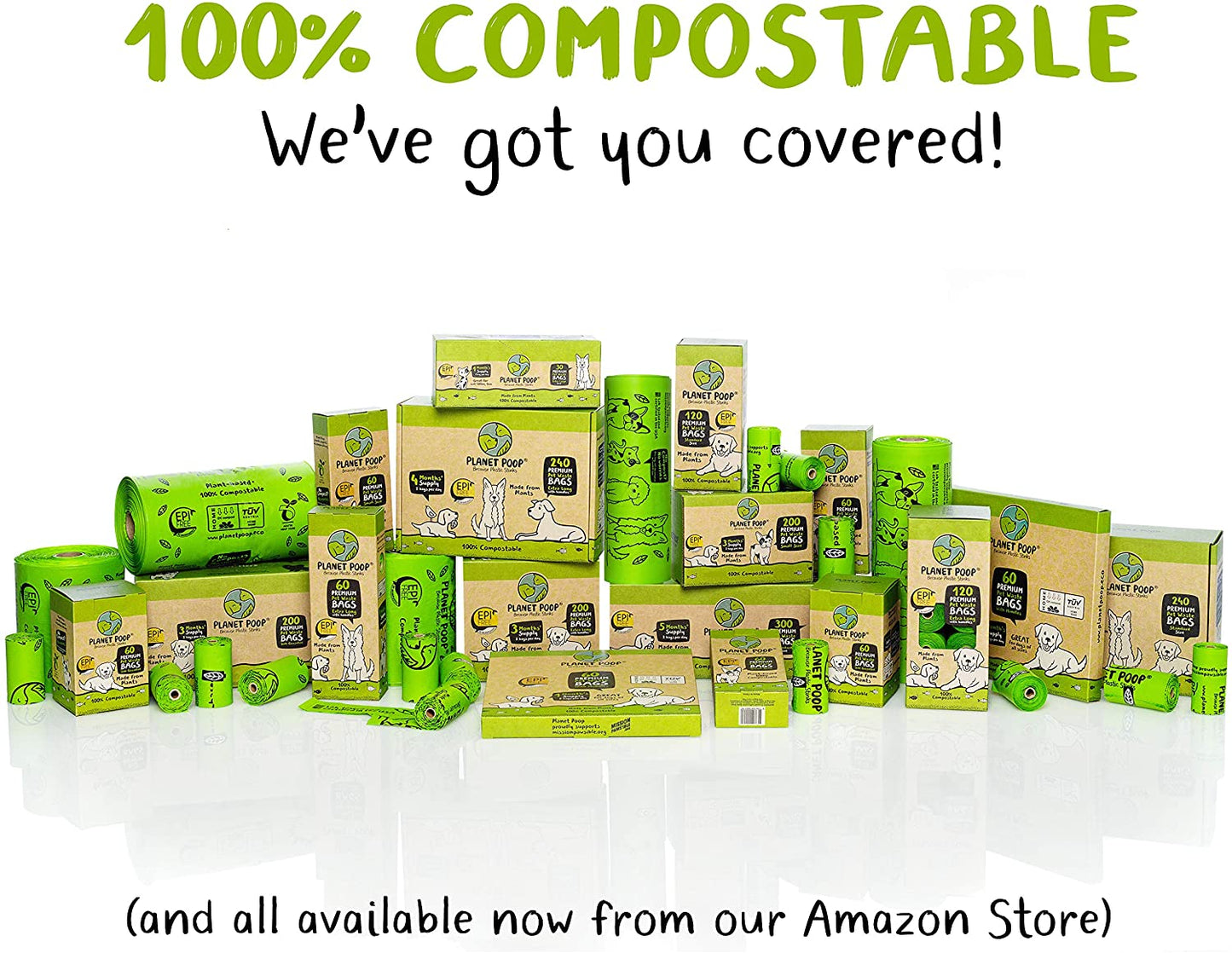 Home Compostable Dog Poop Bags on Refill Rolls, 120 Un-Scented Pet Waste Bags, Thick Leakproof Plant-Based Doggy Bag, Cat & Dogs Supplies
