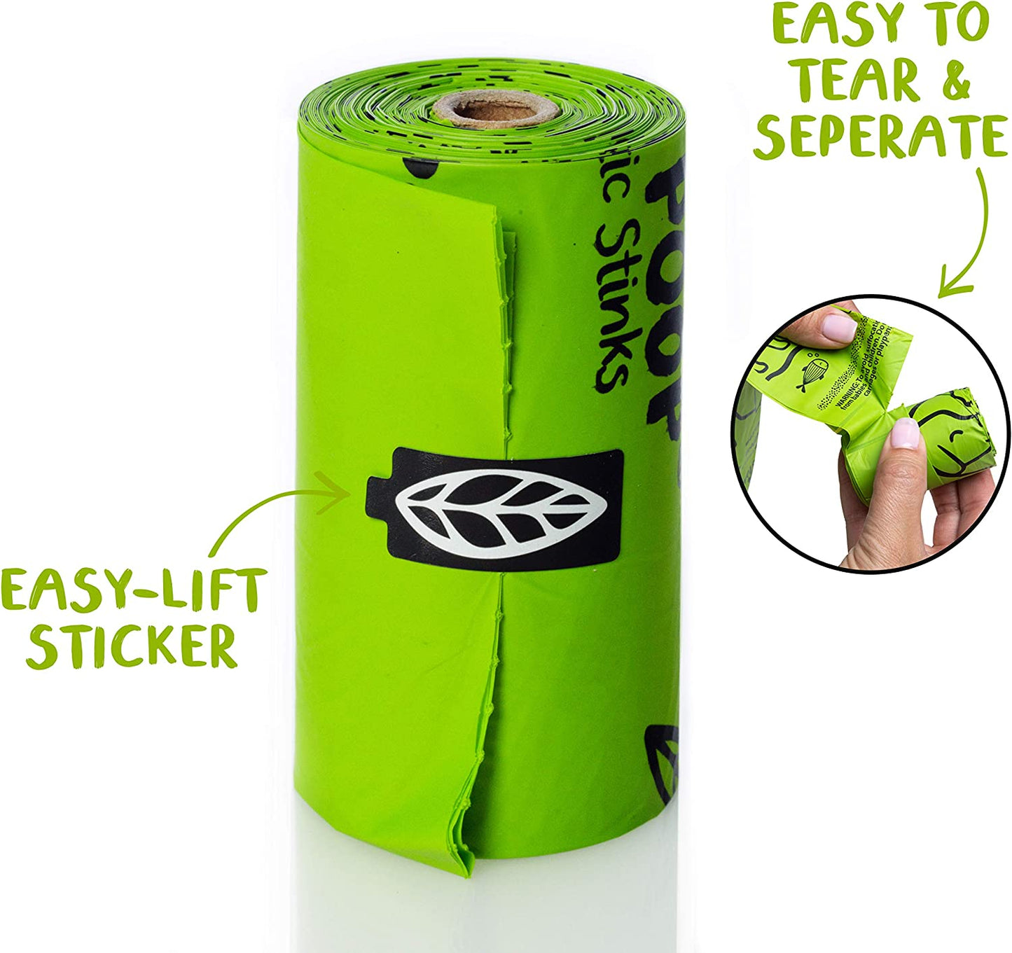 Home Compostable Dog Poop Bags on Refill Rolls, 120 Un-Scented Pet Waste Bags, Thick Leakproof Plant-Based Doggy Bag, Cat & Dogs Supplies