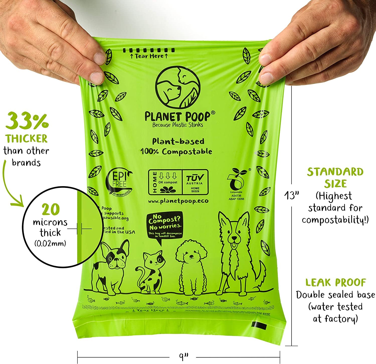 Home Compostable Dog Poop Bags on Refill Rolls, 120 Un-Scented Pet Waste Bags, Thick Leakproof Plant-Based Doggy Bag, Cat & Dogs Supplies