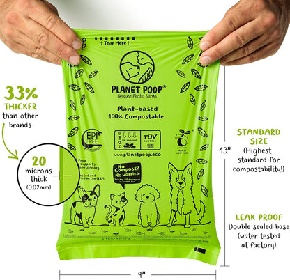 Home Compostable Dog Poop Bags on Refill Rolls, 120 Un-Scented Pet Waste Bags, Thick Leakproof Plant-Based Doggy Bag, Cat & Dogs Supplies