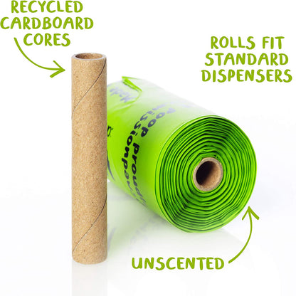 Home Compostable Dog Poop Bags on Refill Rolls, 120 Un-Scented Pet Waste Bags, Thick Leakproof Plant-Based Doggy Bag, Cat & Dogs Supplies