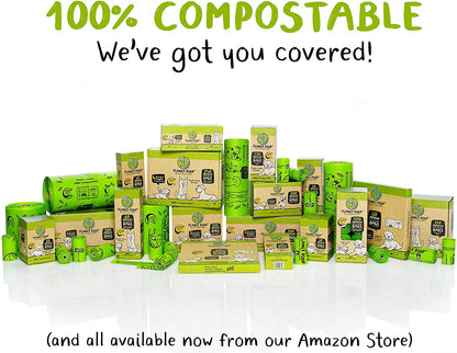 Home Compostable Dog Poop Bags on Refill Rolls, 120 Un-Scented Pet Waste Bags, Thick Leakproof Plant-Based Doggy Bag, Cat & Dogs Supplies